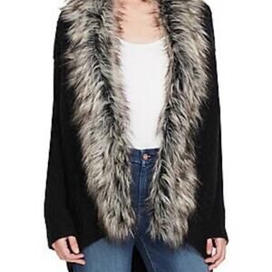 Jessica Simpson Oversized Faux Fur Lined Knit Black Sweater Cardigan Size Small